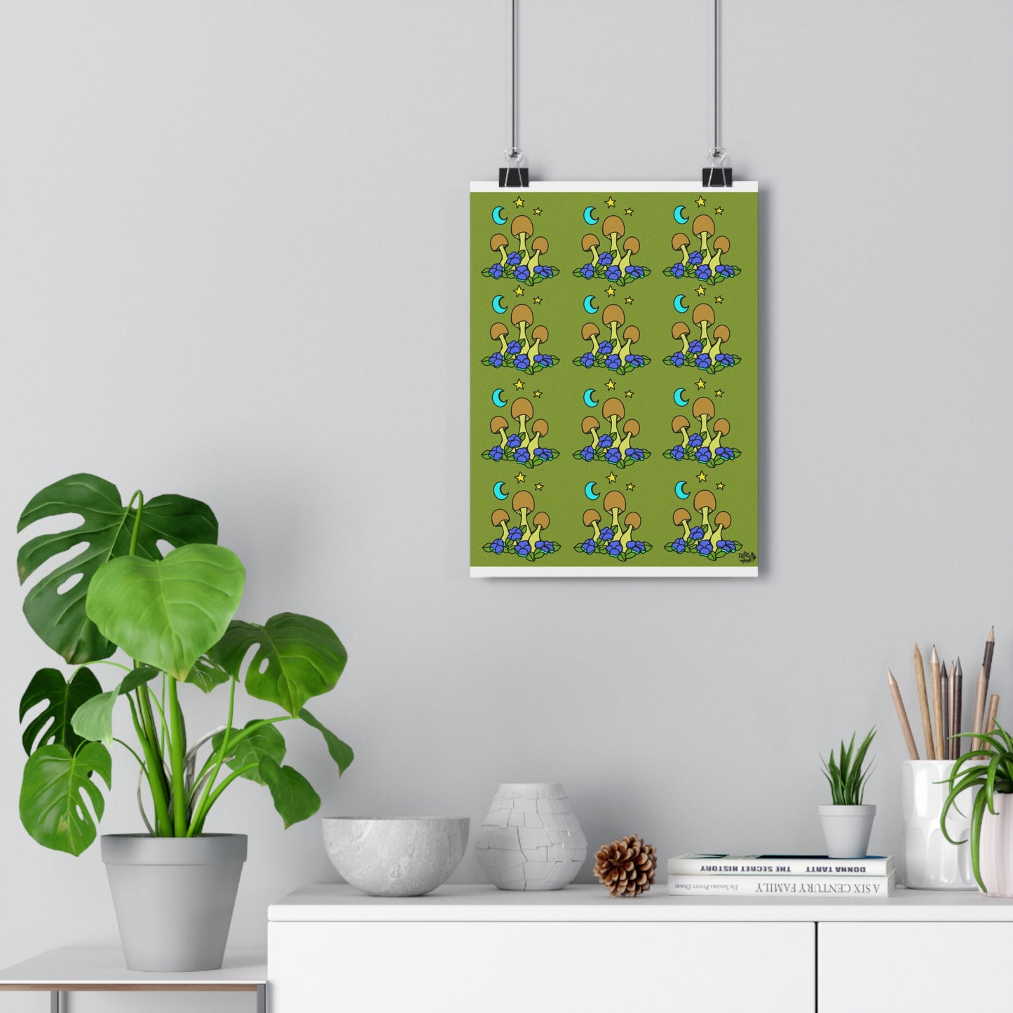 Lil Mushrooms & Flowers Pattern - Giclée Art Print