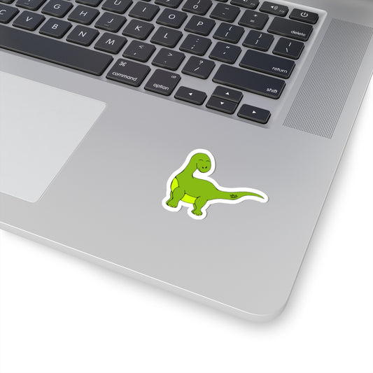 Cute Little Dino Kiss-Cut Sticker — Smiling Brontosaurus Laptop Decal