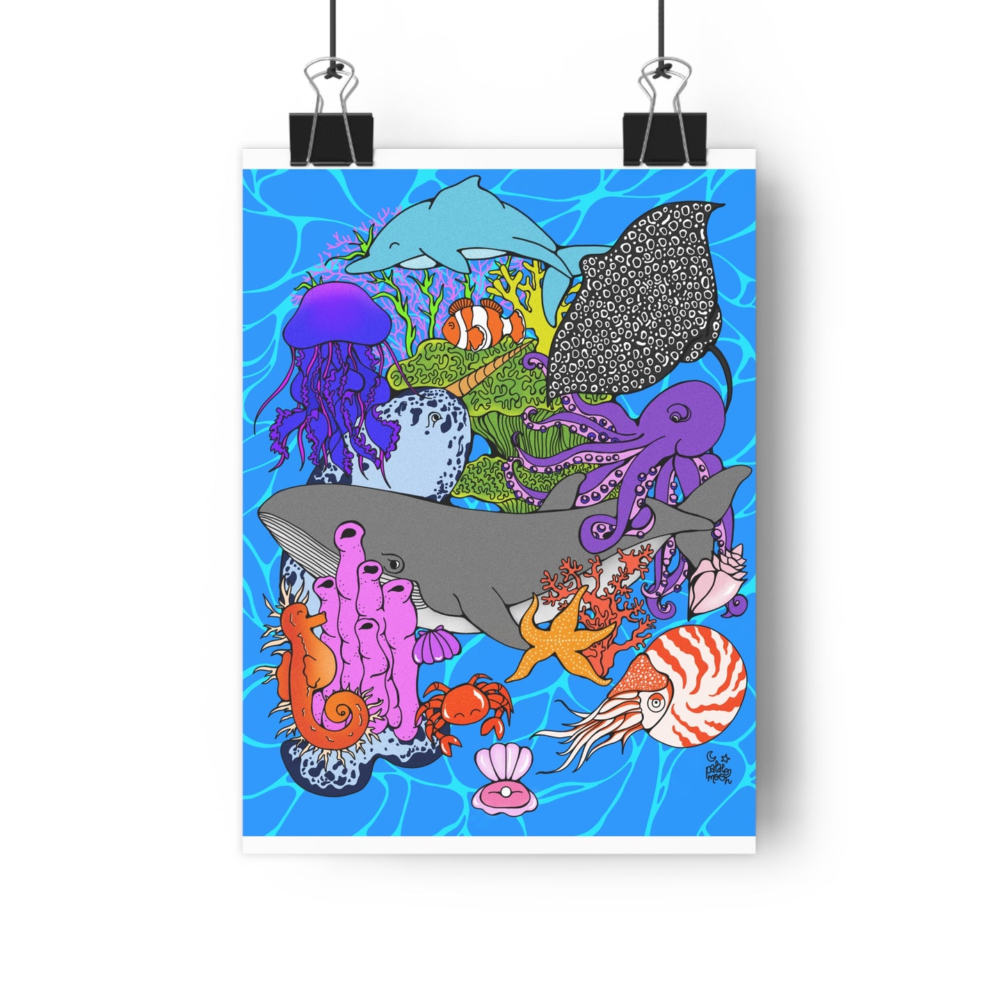 World Ocean Day - Giclée Art Print — Colorful Ocean Creature Poster (Shark, Octopus, Jellyfish)