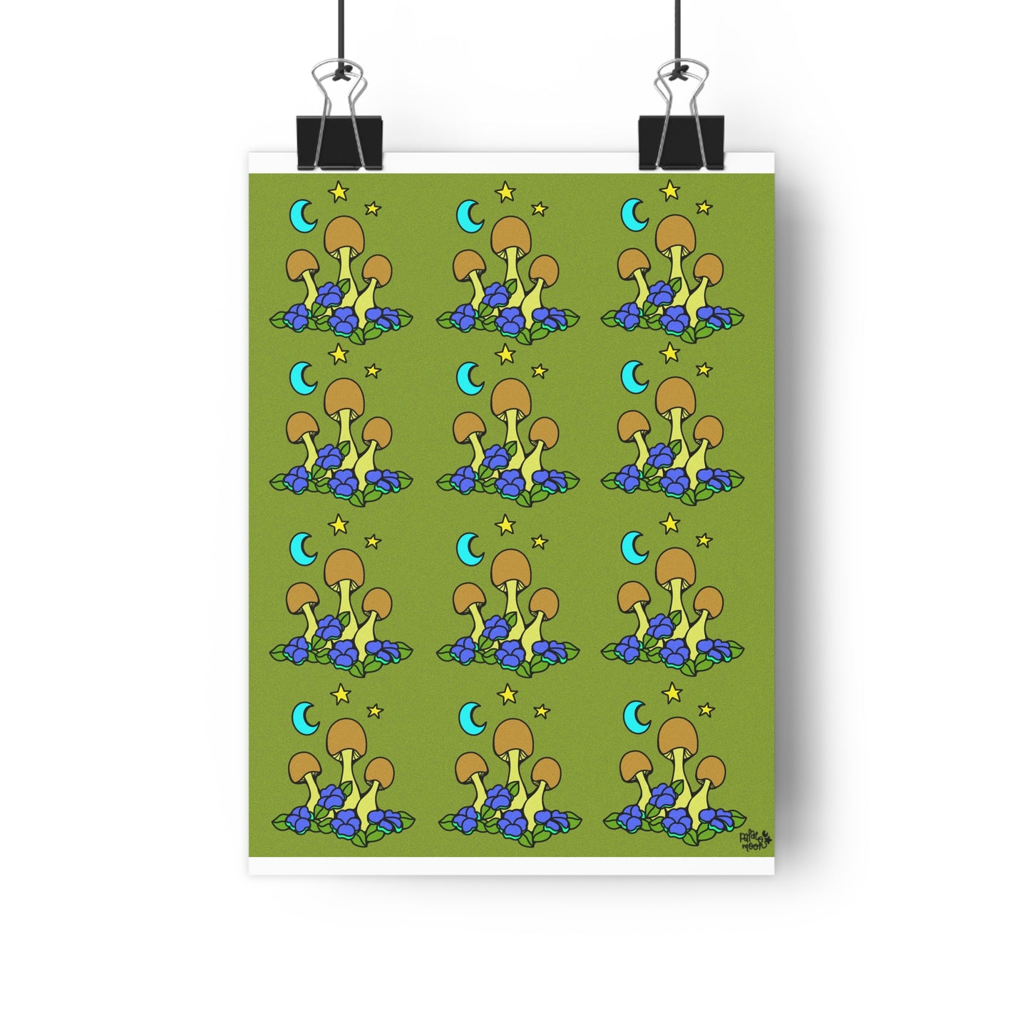 Lil Mushrooms & Flowers Pattern - Giclée Art Print
