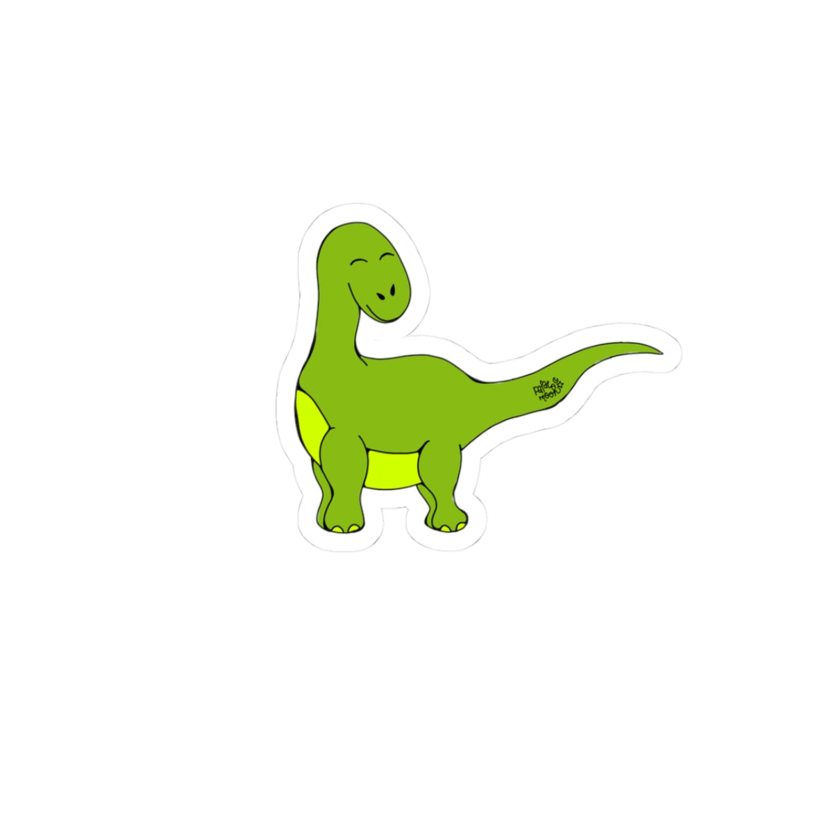 Cute Little Dino Kiss-Cut Sticker — Smiling Brontosaurus Laptop Decal