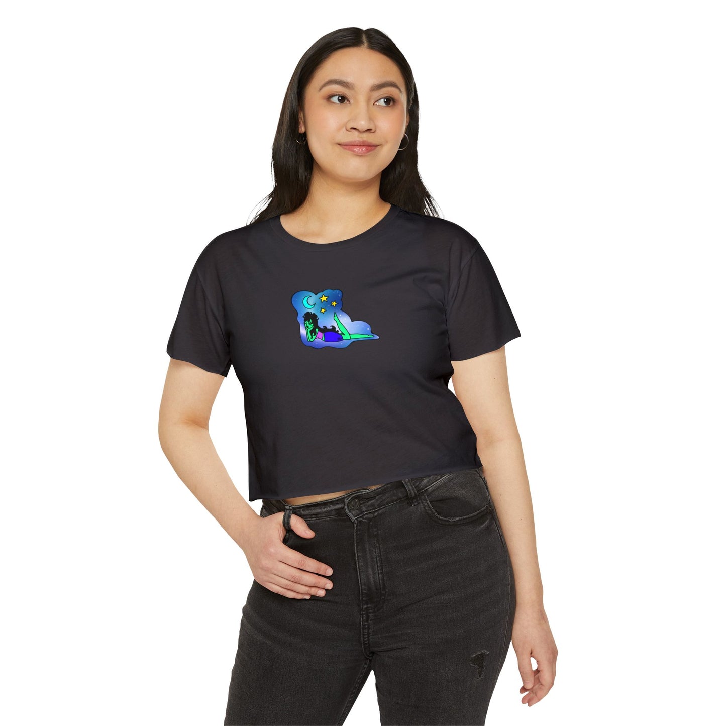 Dreamy Doodle Space Babe - Black - Crop Top