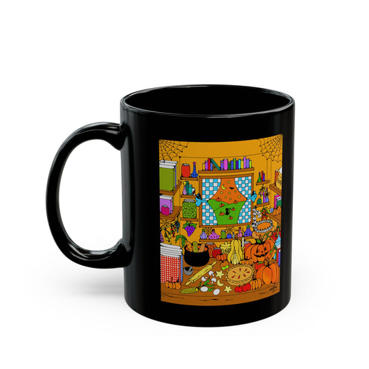 Cozy Spooky Fall Kitchen Black Coffee Mug