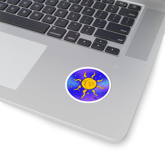 Celestial Sun & Moon Kiss-Cut Sticker — Purple Galaxy Sun Face Vinyl Decal