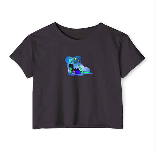 Dreamy Doodle Space Babe - Black - Crop Top
